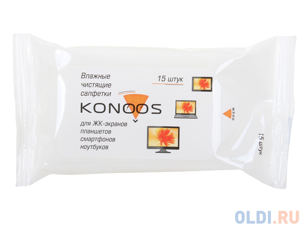 Салфетки для ЖК-экранов в мягкой пачке, Konoos KSN-15 баллон с сжатым воздухом konoos kad 405 n 405 мл