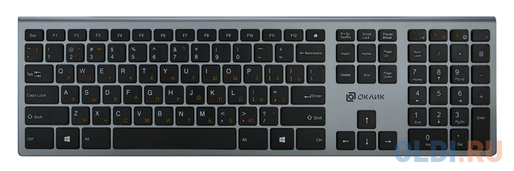 Клавиатура беспроводная Oklick 890S USB серый WT-1901 клавиатура оклик 860s серый usb беспроводная bt radio slim multimedia подставка для запястий 1809323