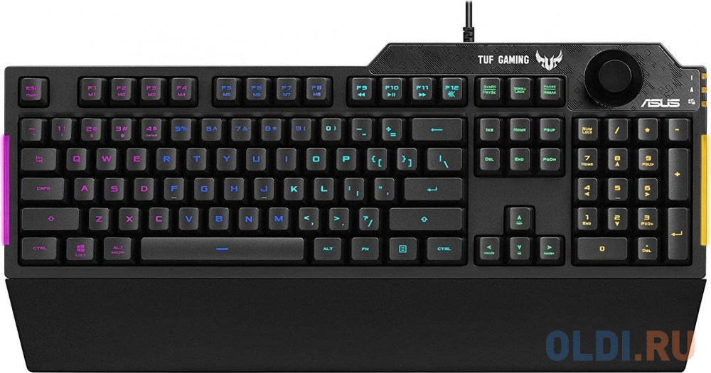 Игровая клавиатура ASUS TUF Gaming K1 чёрная (мембранная, RGB подсветка, USB, регулятор громкости, 90MP01X0-BKRA00)