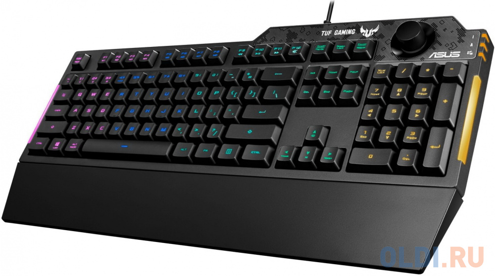 Игровая клавиатура ASUS TUF Gaming K1 чёрная (мембранная, RGB подсветка, USB, регулятор громкости, 90MP01X0-BKRA00) фото