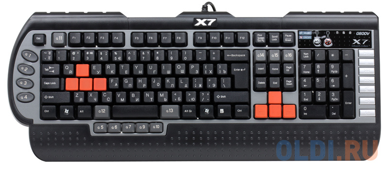Клавиатура A4Tech X7-G800V, USB, память-96Кб, влагозащищенная, 15 программируемых клавиш, 7 мультимедиа клавиш, частота опроса-1000Гц фото