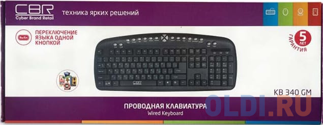 Клавиатура CBR KB 340GМ,104+13 доп. кл., подзапястник, переключение языка 1й кнопкой (софт), USB фото