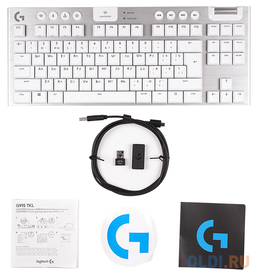 Клавиатура беспроводная Logitech G915 TKL Tenkeyless LIGHTSPEED Wireless RGB USB + Bluetooth белый 920-010117 фото