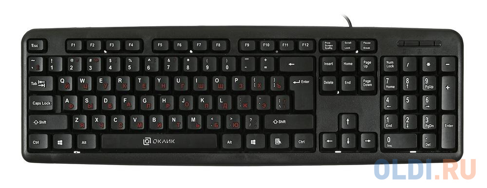 Клавиатура Oklick 180M V2 Black USB, цвет цвет английских букв - белый, цвет русских букв - красный - фото 1