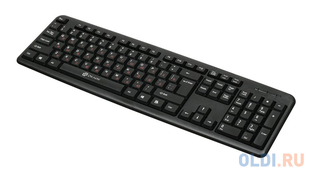 Клавиатура Oklick 180M V2 Black USB, цвет цвет английских букв - белый, цвет русских букв - красный - фото 2