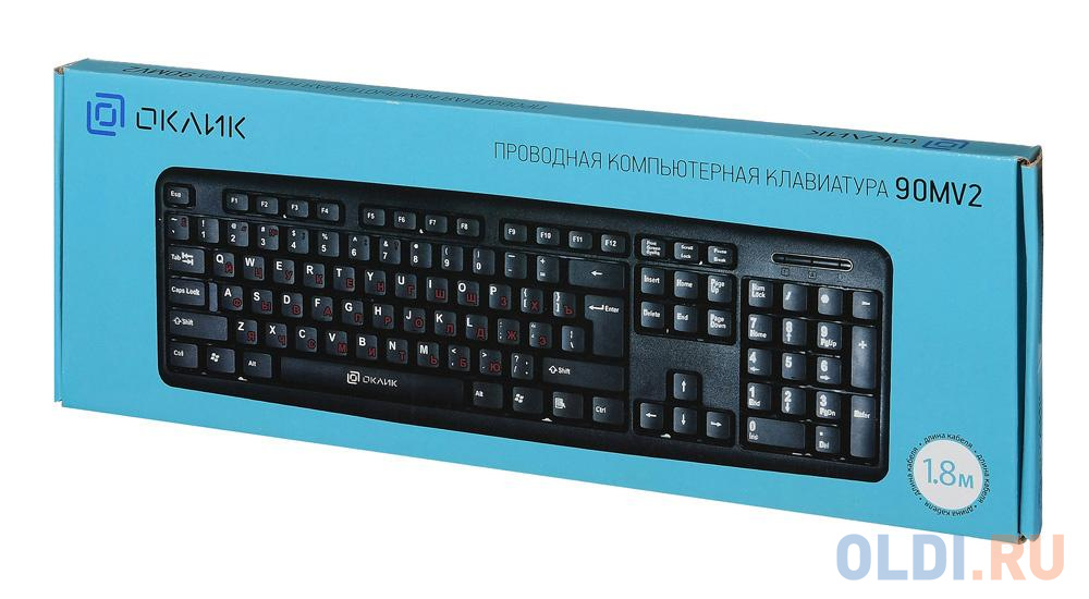 Клавиатура Oklick 180M V2 Black USB, цвет цвет английских букв - белый, цвет русских букв - красный - фото 7