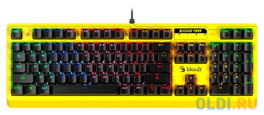 Клавиатура проводная A4TECH B810RC Punk Yellow USB желтый черный клавиатура проводная a4tech b810rc punk yellow usb желтый