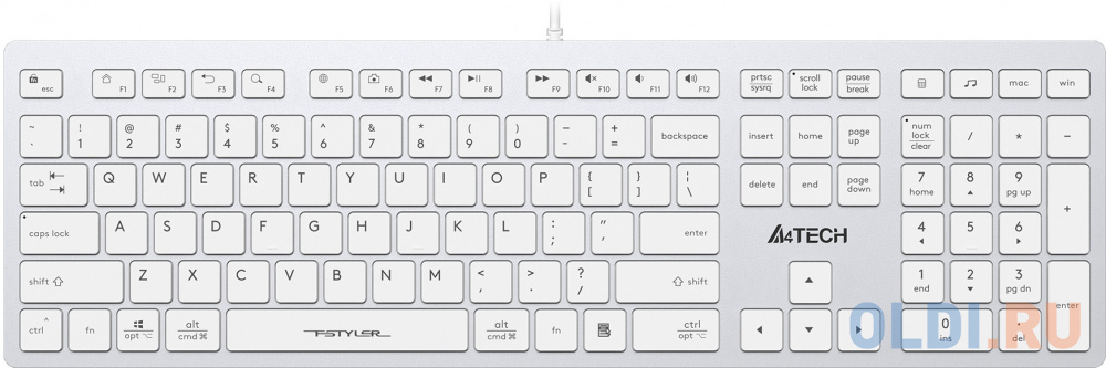 Клавиатура A4TECH Fstyler FX50 White USB удлинитель osnovo ta u1 1 ra u1 1 для интерфейса usb 1 1 для клавиатуры и мыши по кабелю витой пары cat5 5e 6 до 100м