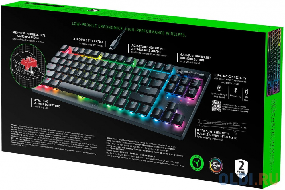 Клавиатура Razer Deathstalker V2 Pro Tenkeyless Black Bluetooth USB фото