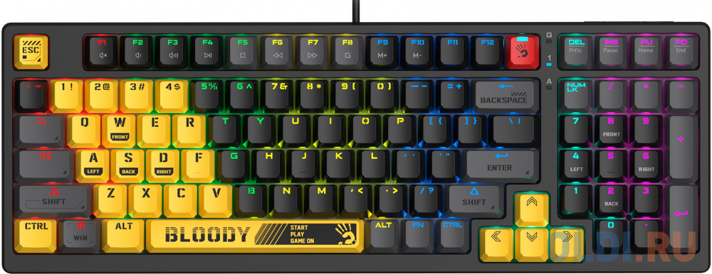 Клавиатура A4Tech Bloody S98 механическая желтый/серый USB for gamer LED (SPORTS LIME) игровая клавиатура a4tech bloody b3590r серый