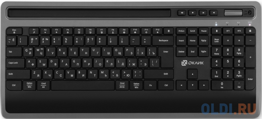 Клавиатура Оклик 860S серый/черный USB беспроводная BT/Radio slim Multimedia (подставка для запястий) (1809323) клавиатура oklick 830st usb беспроводная slim multimedia touch 1011937