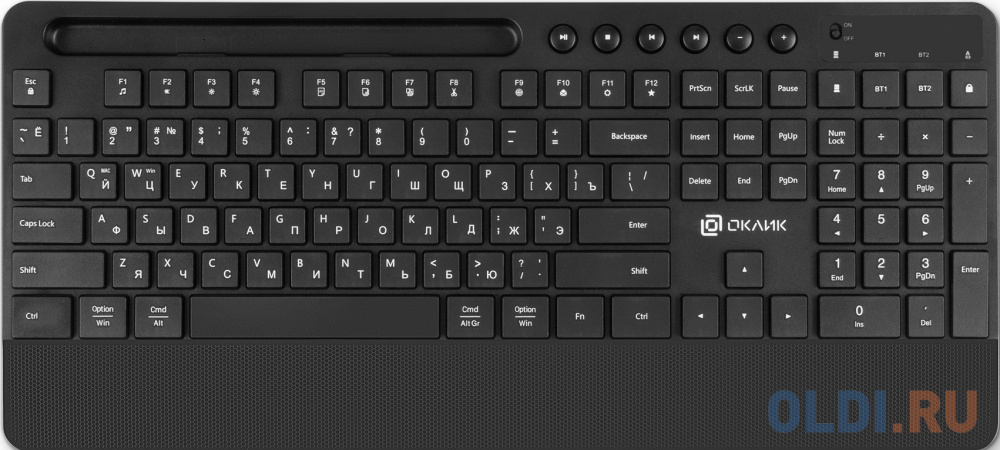 Клавиатура Оклик 865S черный USB беспроводная BT/Radio slim Multimedia (подставка для запястий) (1809339) подставка для подогрева kuchenprofi 14 см
