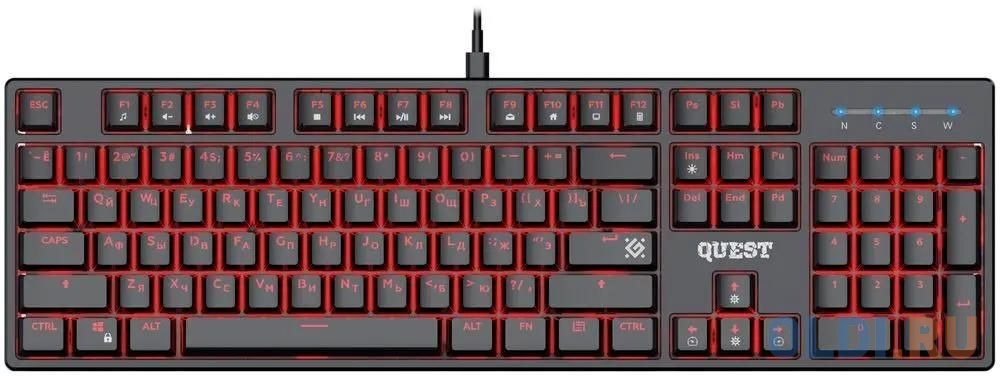 Игровая клавиатура DEFENDER QUEST чёрная (USB , SNK Red, красная подсветка, 104 кл., GK-596) 45596 - фото 1