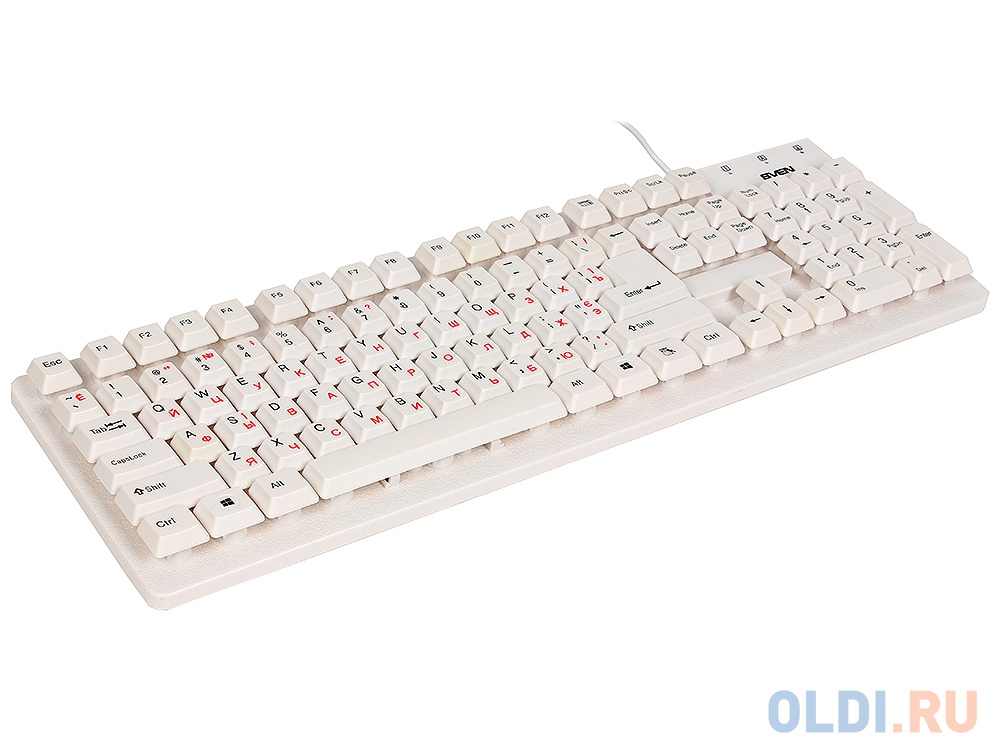 Клавиатура SVEN Standard 301 USB белая, 104 клавиши, влагоустойчивая конструкция,  красная кириллица, классич. раскладка, цветная коробка