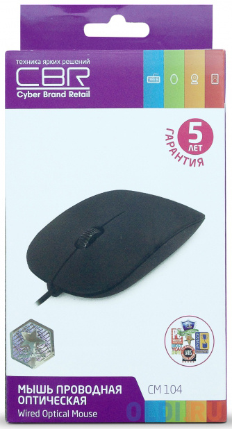Мышь CBR CM 104 Black, оптика, 1200 dpi, офисн., провод 1.2 метра, USB фото
