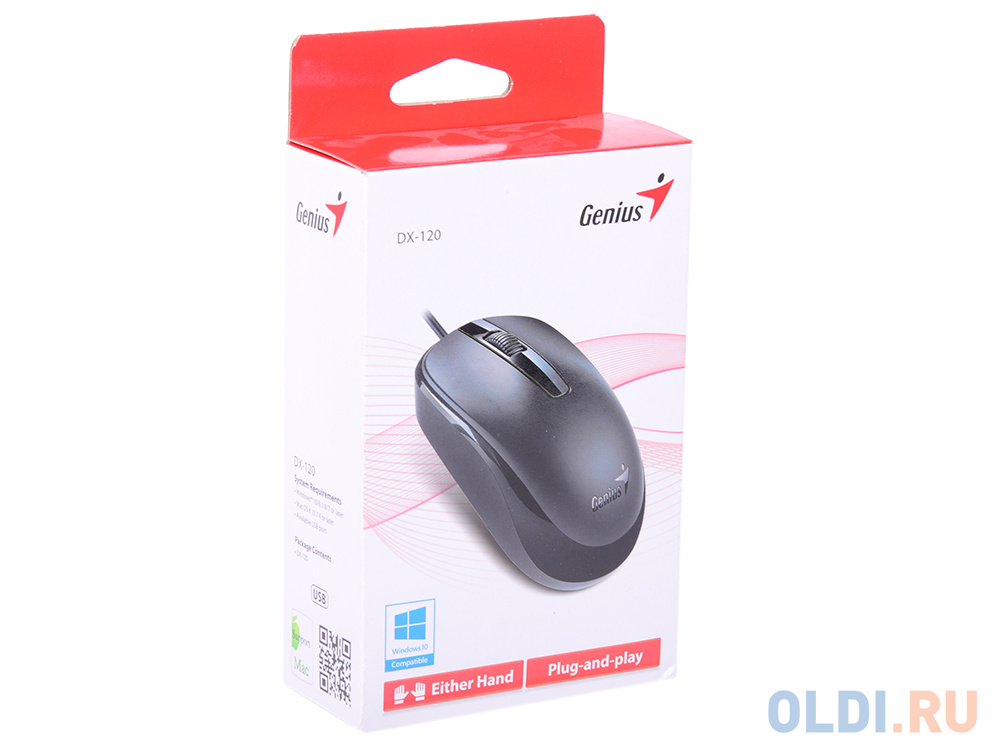 Мышь проводная Genius DX-120, оптическая, белый, USB ,1000dpi, подходит под обе руки фото