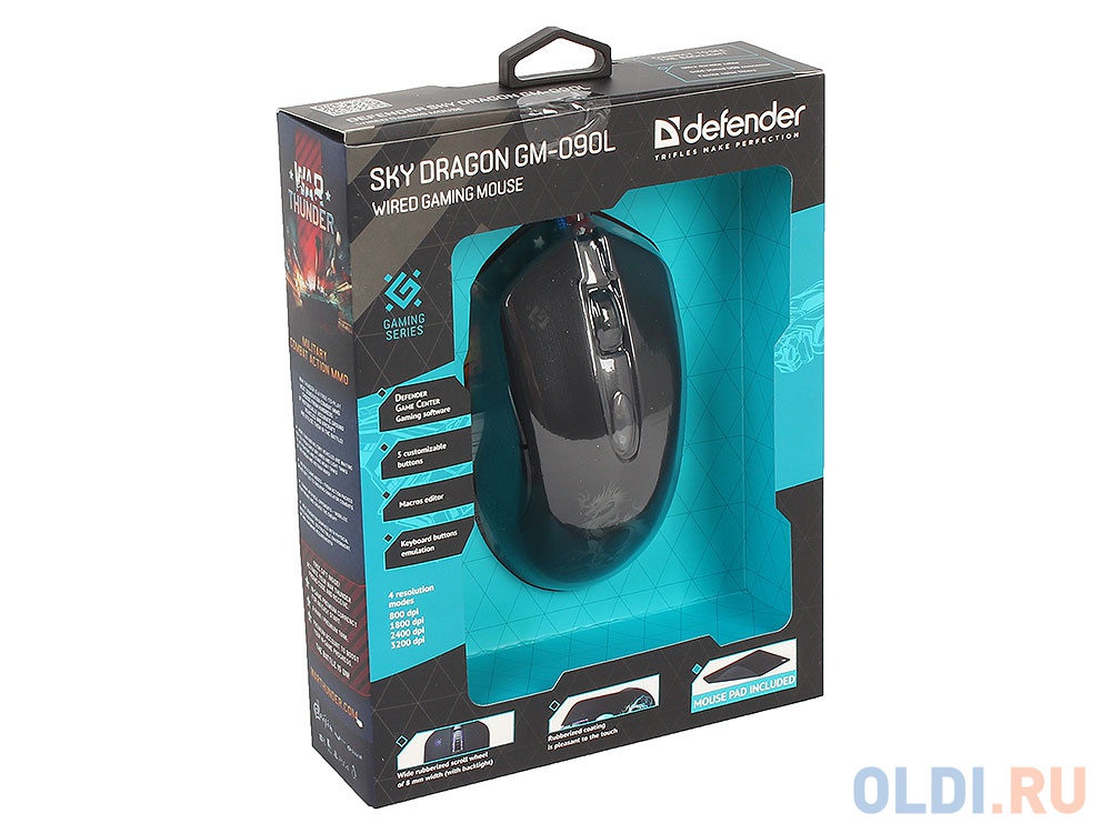 Мышь Defender Sky Dragon GM-090L Black USB проводная, оптическая, 3200 dpi, 5 кнопок + колесо фото