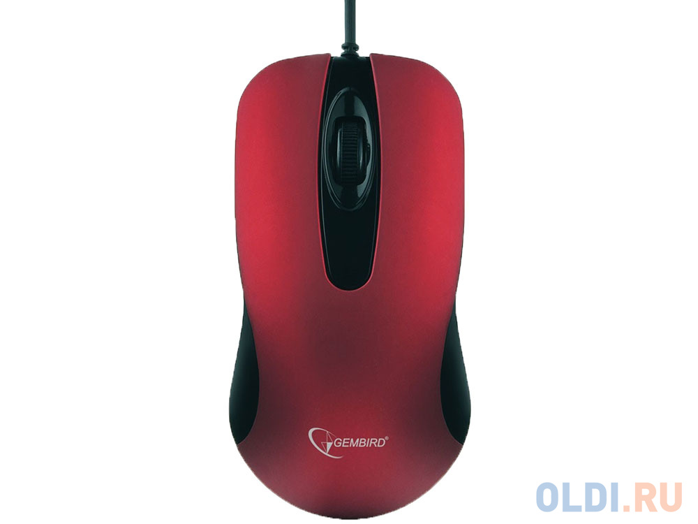 Мышь проводная Gembird MOP-400-R, красный, бесшумный клик, 2 кнопки+колесо кнопка, 1000 DPI, soft-touch, кабель 1.45м, блистер