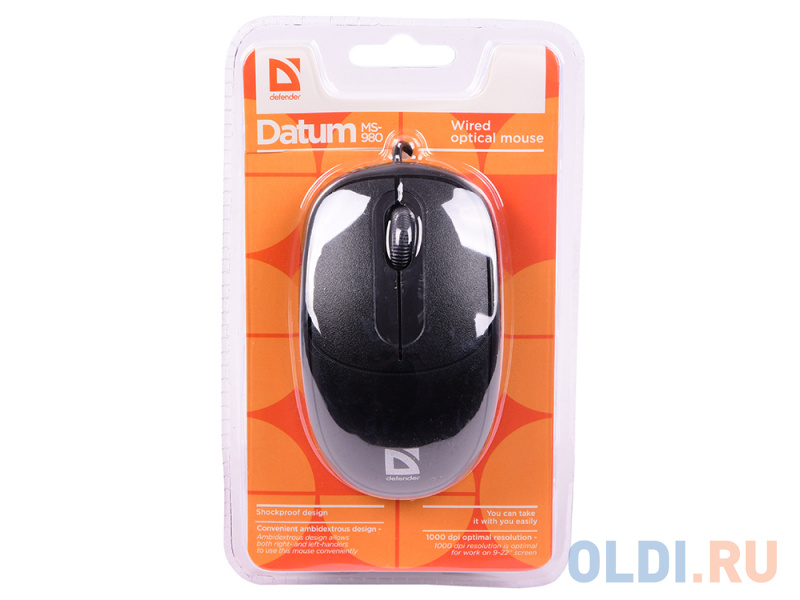 Мышь проводная оптическая Datum MS-980 черный,3 кнопки,1000dpi DEFENDER фото