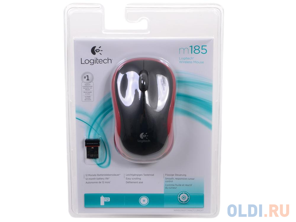  (910-002240) Logitech Wireless Mouse M185, Red