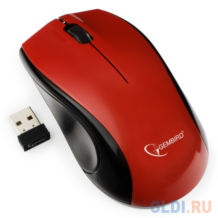Мышь беспров. Gembird MUSW-320-R, 2.4ГГц, красный, 3кн, 1000DPI, блистер фото