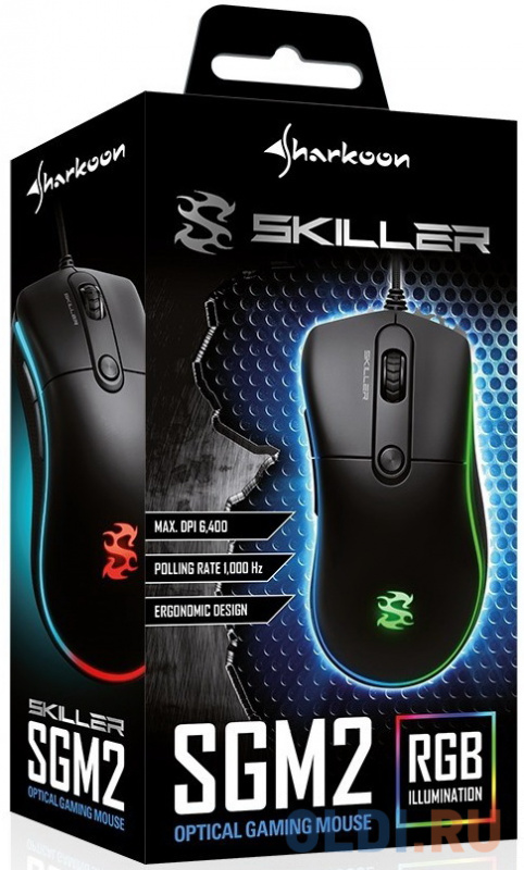 

Sharkoon Skiller SGM2 Игровая мышь (6 кнопок, 6400 dpi, USB, RGB подсветка), Чёрный