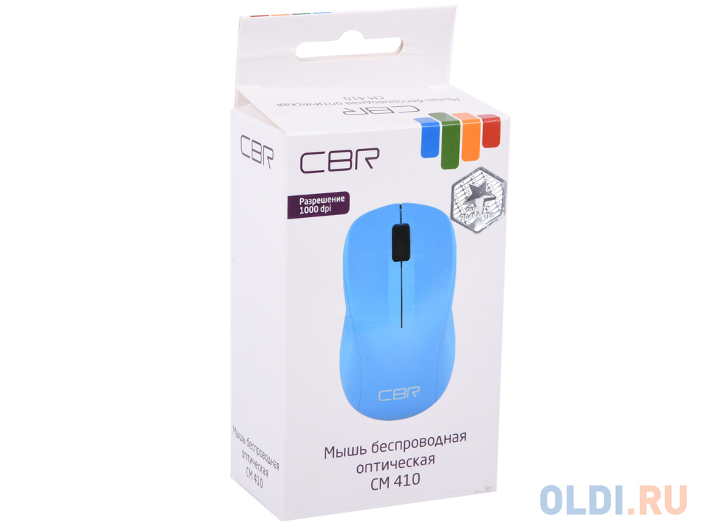 Мышь беспроводная CBR CM 410 Blue, оптика, 2.4 ГГц, 1000 dpi, 3 кнопки и колесо прокрутки, выключатель питания