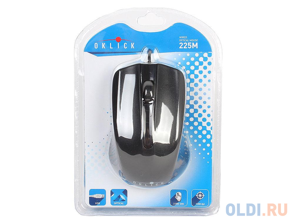 Мышь Oklick 225M черный оптическая (1200dpi) USB (2but) gosi игрушка мышь с мятой серый мех с хвостом из лент картон с еврослотом