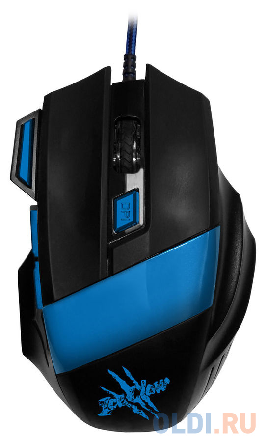 Мышь Oklick 775G черный/синий оптическая (2000dpi) USB игровая (6but)