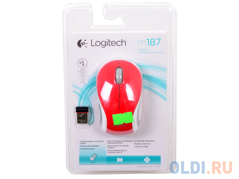 

Мышь (910-002737) Logitech Wireless Mini Mouse M187, Red