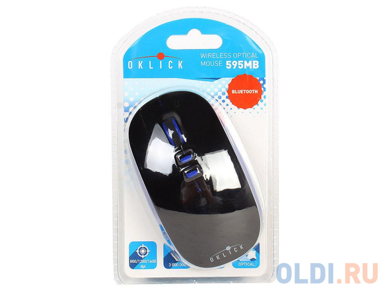 

Мышь Oklick 595MB черный/синий оптическая (1600dpi) беспроводная BT3.0 (4but)