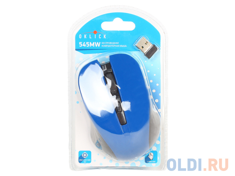 Мышь Oklick 545MW черный/синий оптическая (1600dpi) беспроводная USB (4but) фото