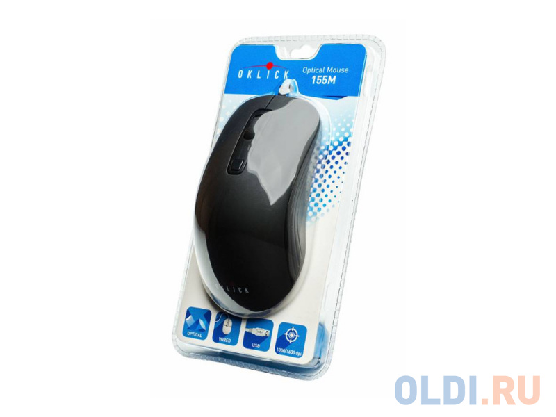 Мышь Oklick 155M black/grey optical (1600dpi) USB (3but) фото