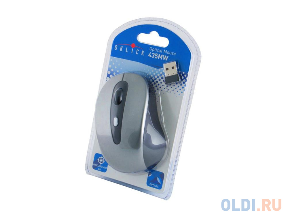 Мышь Oklick 435MW grey/black optical (1600dpi) cordless USB (3but) фото