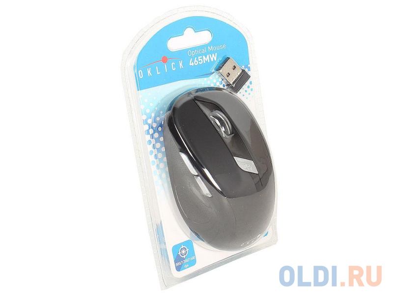 

Мышь Oklick 465MW black optical (1600dpi) cordless USB (5but)