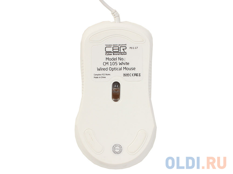 Мышь CBR CM 105 White, оптика, 1200dpi, офисн., провод 1,8м, USB фото