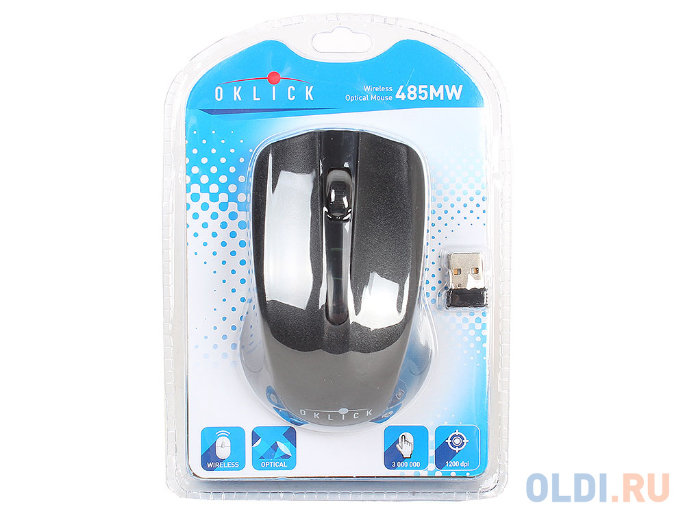 Мышь Oklick 485MW black optical (1200dpi) cordless USB (2but) фото