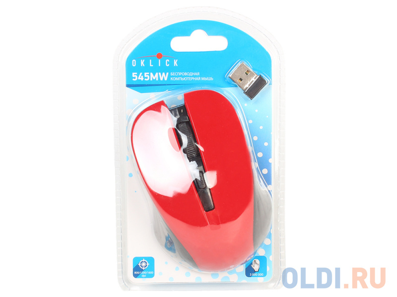 Мышь Oklick 545MW черный/красный оптическая (1600dpi) беспроводная USB (4but) фото