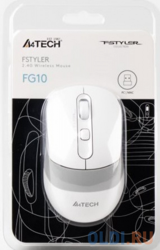 Мышь беспроводная A4TECH Fstyler FG10S белый серый USB фото