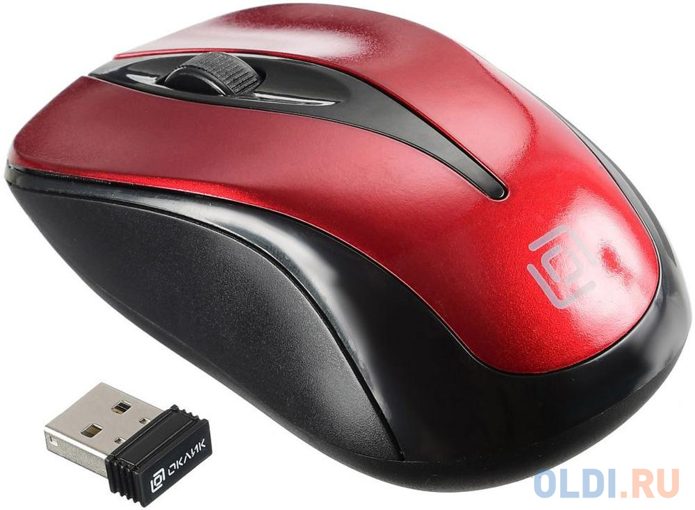 Мышь беспроводная Oklick 675MW чёрный красный USB + радиоканал мышь беспроводная logitech m190 чёрный красный usb радиоканал 910 005908