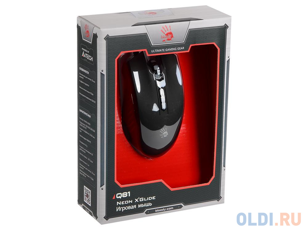 Мышь A4Tech Bloody Q81 черный оптическая (3200dpi) USB игровая (8but) мышь a4 bloody p81s оптическая 8000dpi usb 8but