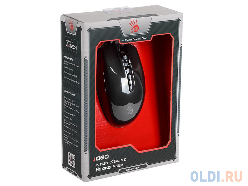 Мышь A4Tech Bloody Q80 черный оптическая (3200dpi) USB игровая (8but)
