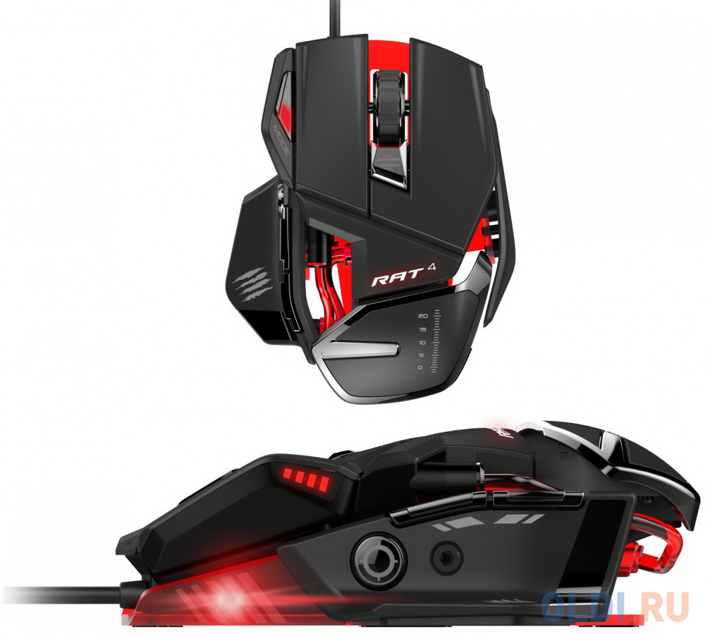 Игровая мышь Mad Catz  R.A.T. 4+ чёрная (PMW3330, USB, 9 кнопок, 7200 dpi, красная подсветка) фото