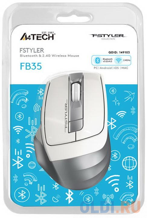 Мышь беспроводная A4TECH Fstyler FB35 белый серый USB + радиоканал фото