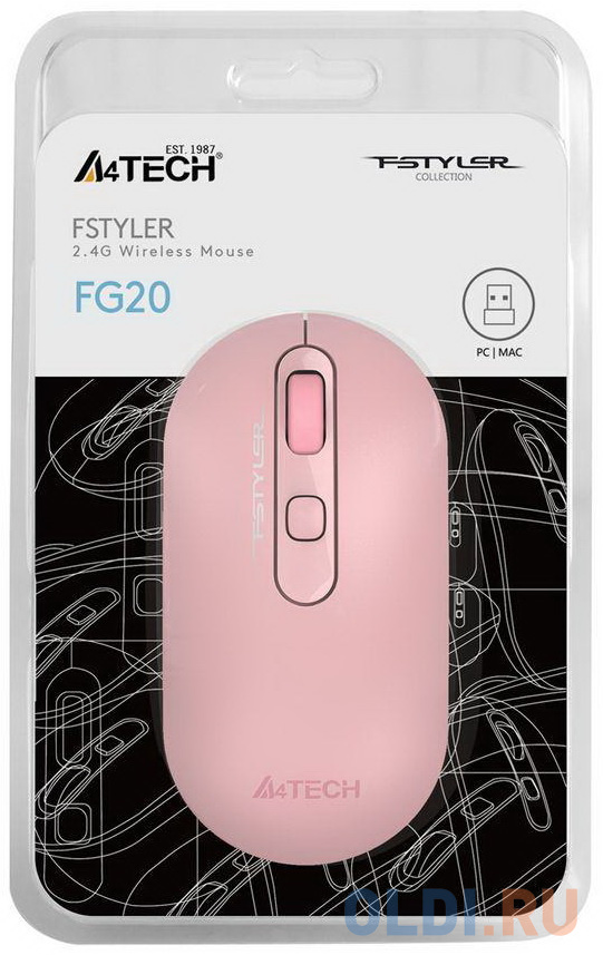 Мышь A4 Fstyler FG20 розовый оптическая (2000dpi) беспроводная USB для ноутбука (4but) фото