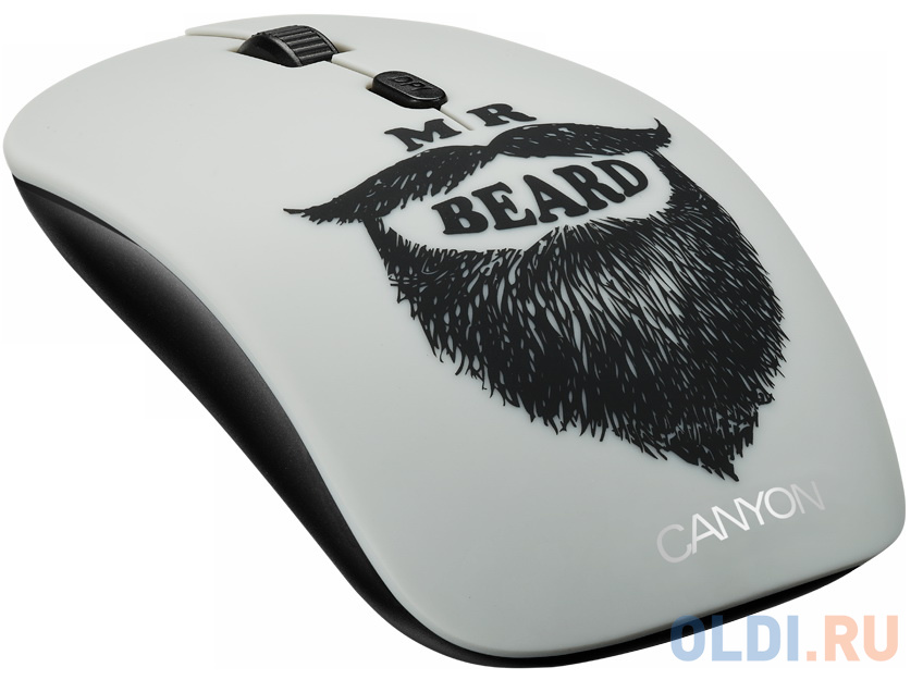 

CANYON 2.4GHz wireless Optical Mouse with 4 buttons, DPI 800/1200/1600, 1 additional cover(Beard),, Белый/черный