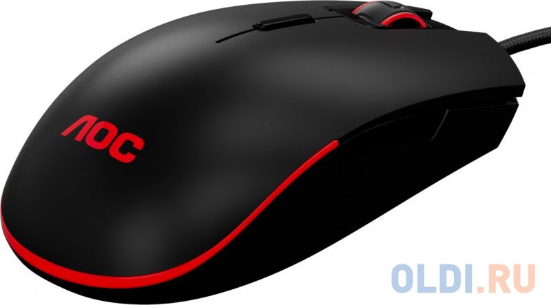 AOC Мышь игровая профессиональная GM500, многоцветная RGB, 5000 dpi., Pixart 3325, USB кабель 1,8 м, чёрный. фото
