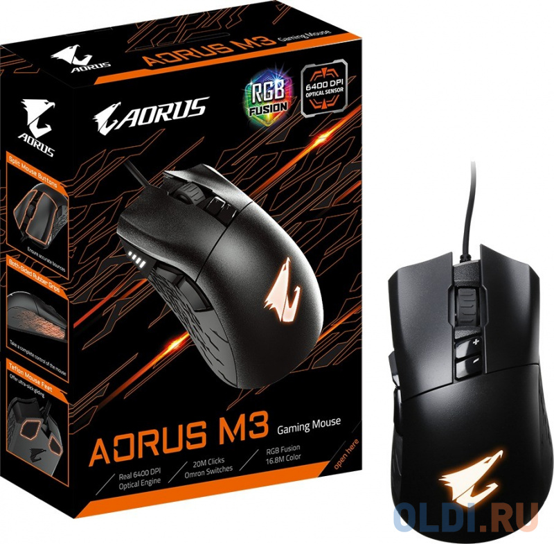 AORUS M3/USB MICE/LASER/BK GM-AORUS M3 RTL {40}, цвет черный, размер 128x72x43 мм - фото 6