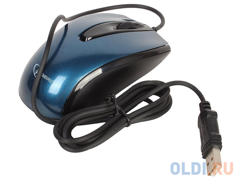 Мышь Gembird MOP-405-B, USB, синий, объемный цвет, бесшумный клик, 2кн., 1000DPI, блистер фото