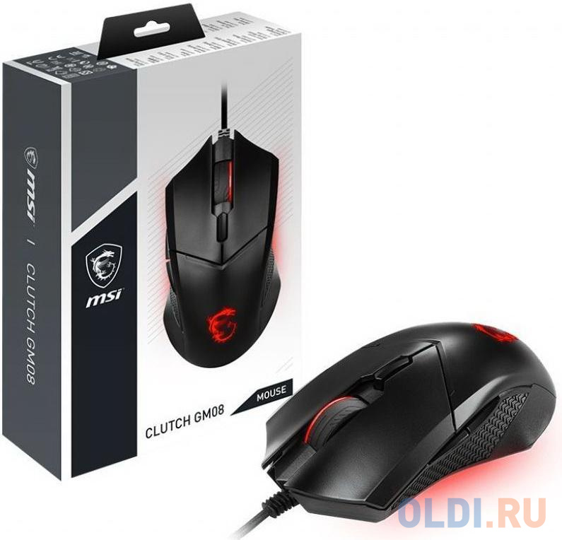 Мышь MSI Clutch GM08 черный оптическая (6200dpi) USB2.0 фото